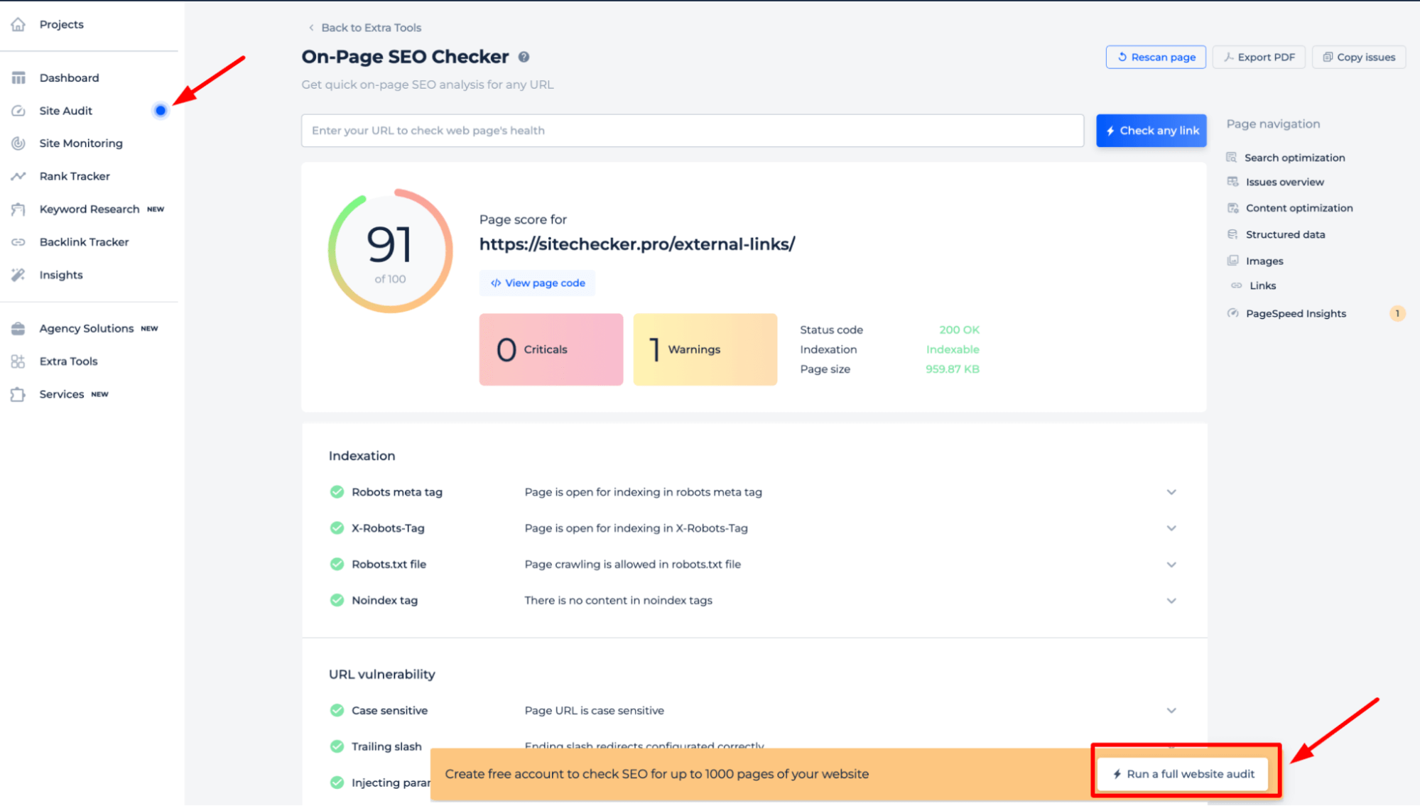 Exécuter l'audit complet du site Web