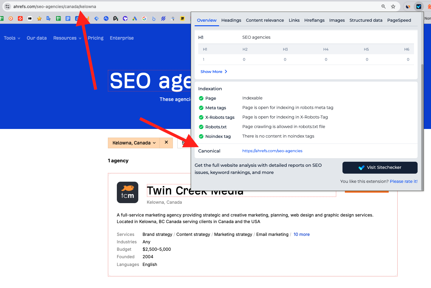 ahrefs seo agencies page canonical