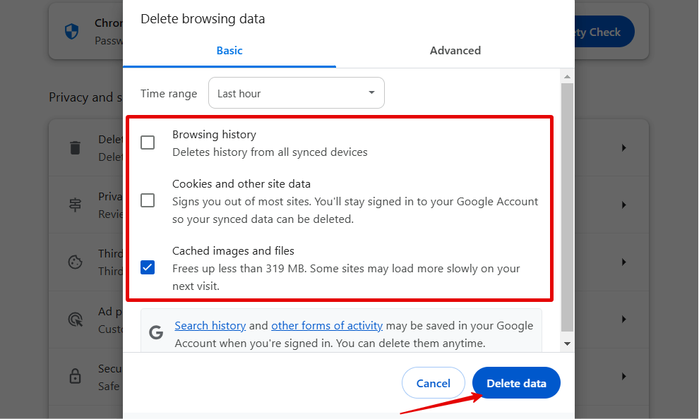 Chrome Delete Data