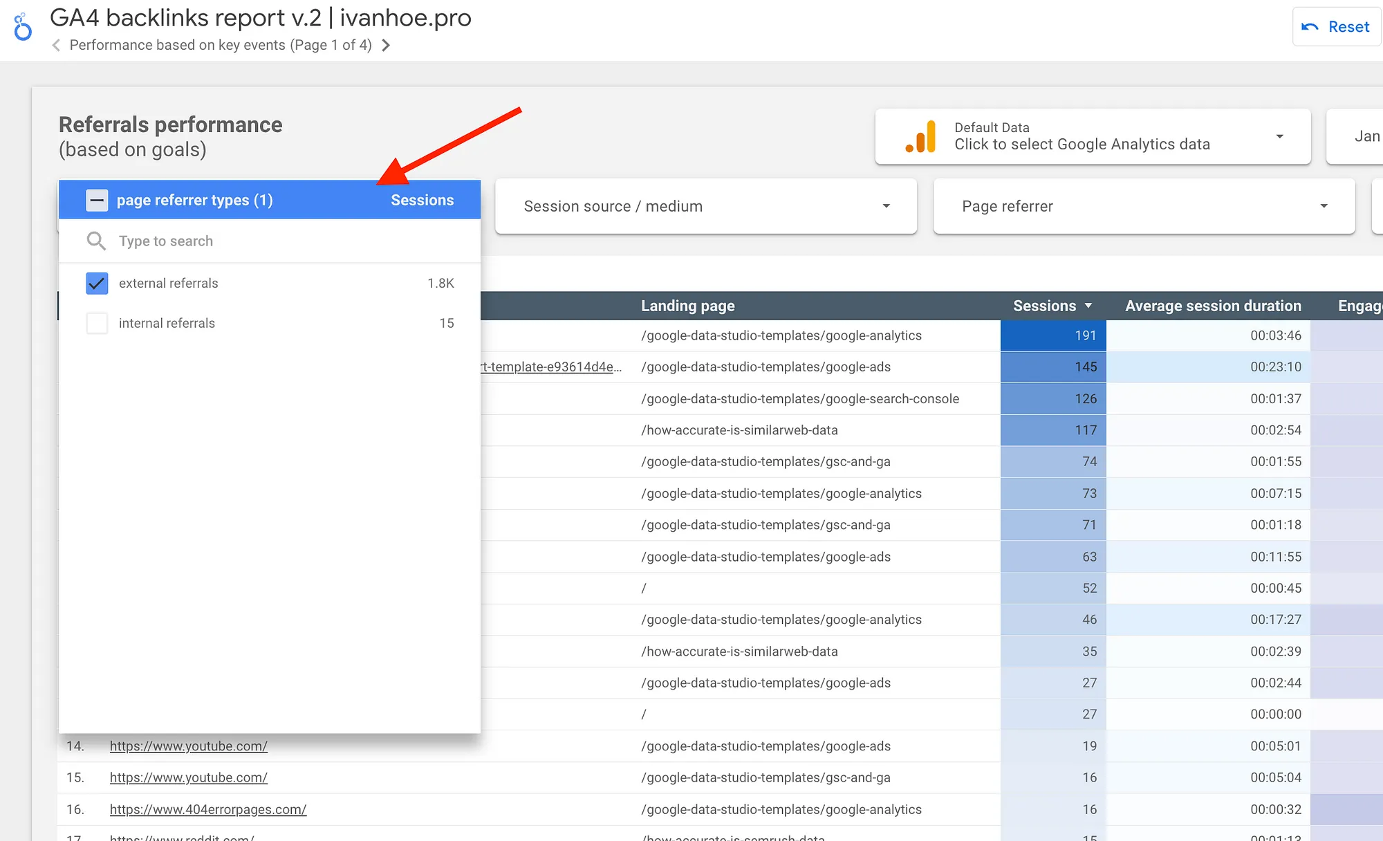 how to view external backlinks in ga4