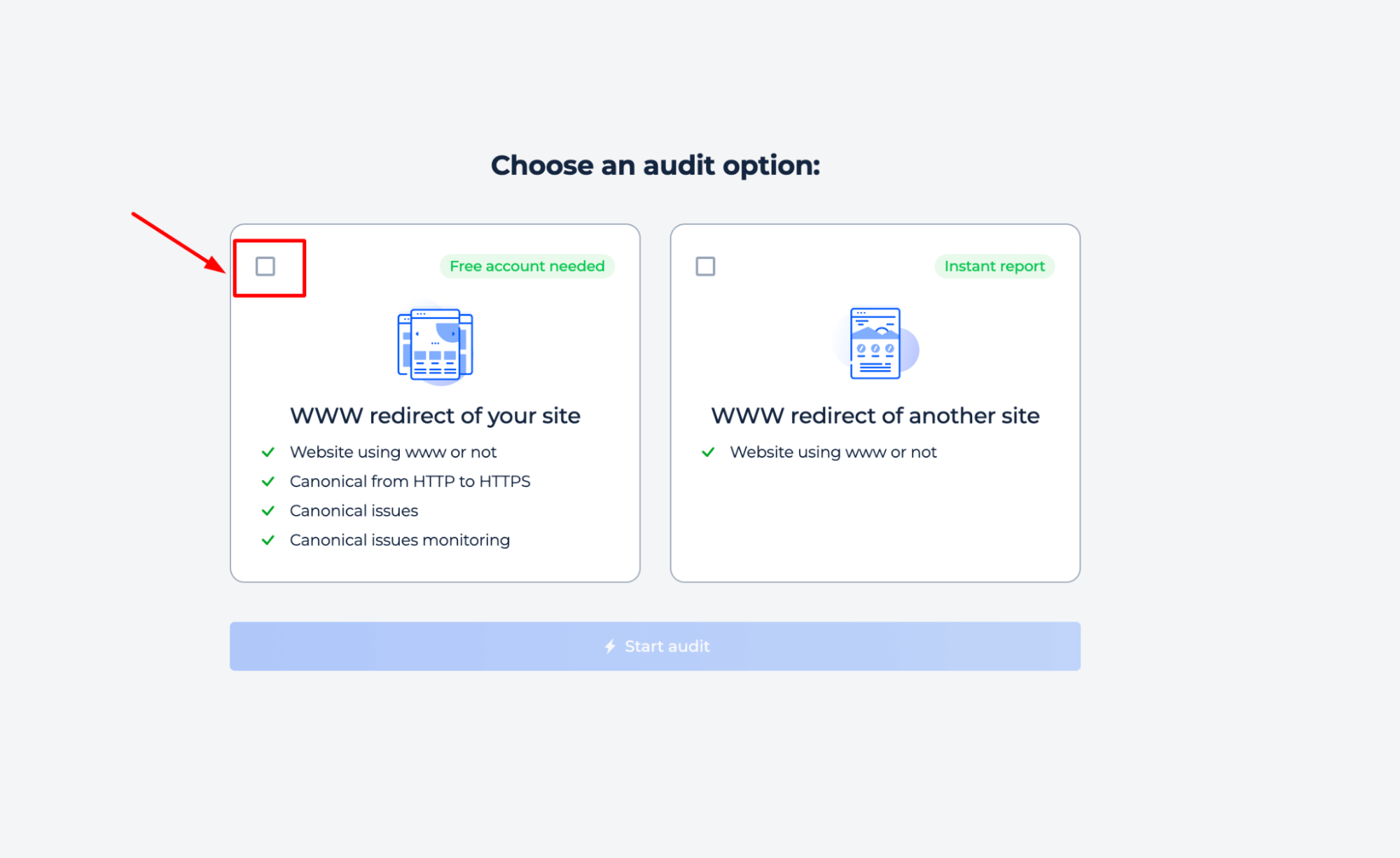 Opção de auditoria Verificação do próprio site