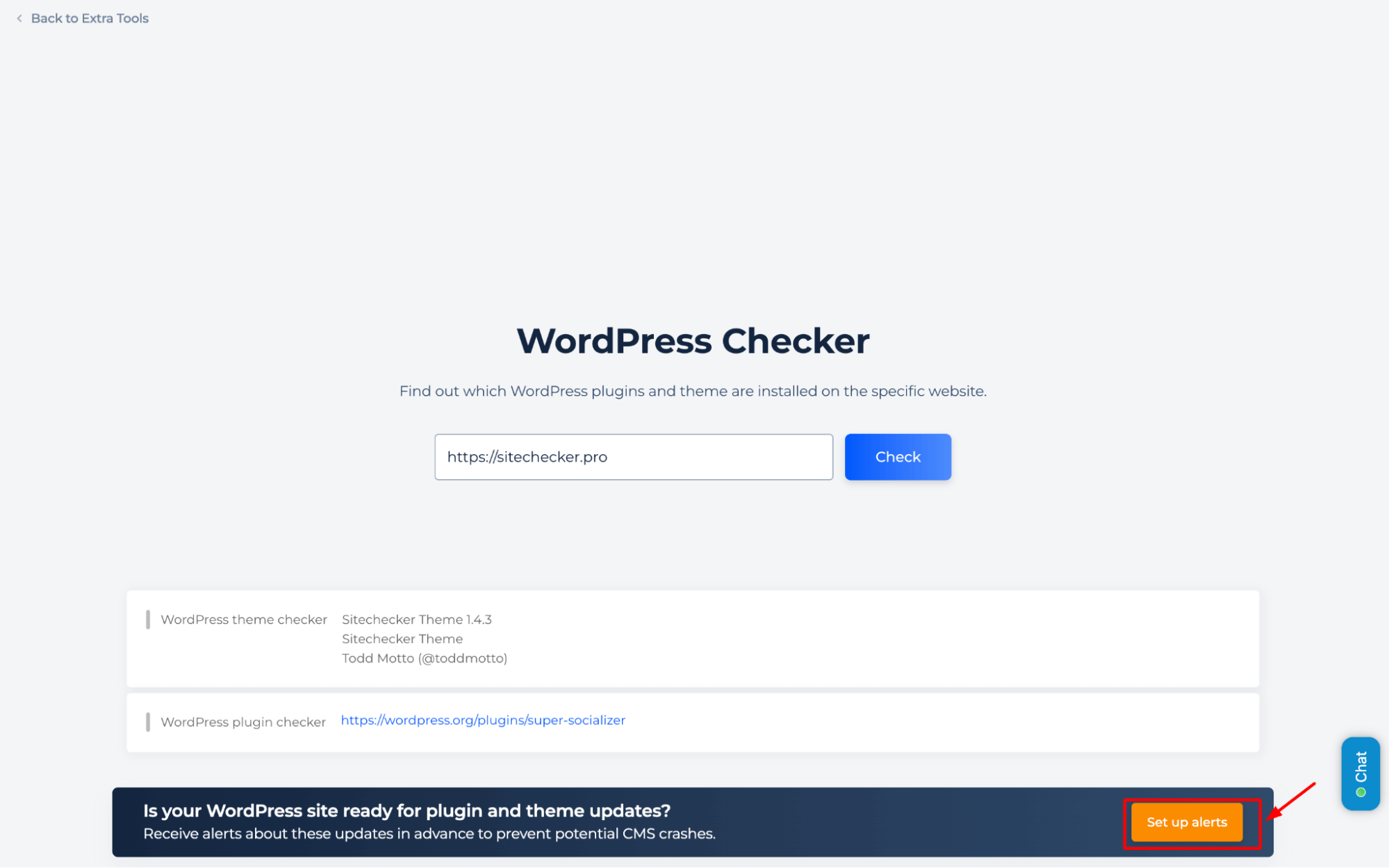 Configurar alertas do WordPress Checker