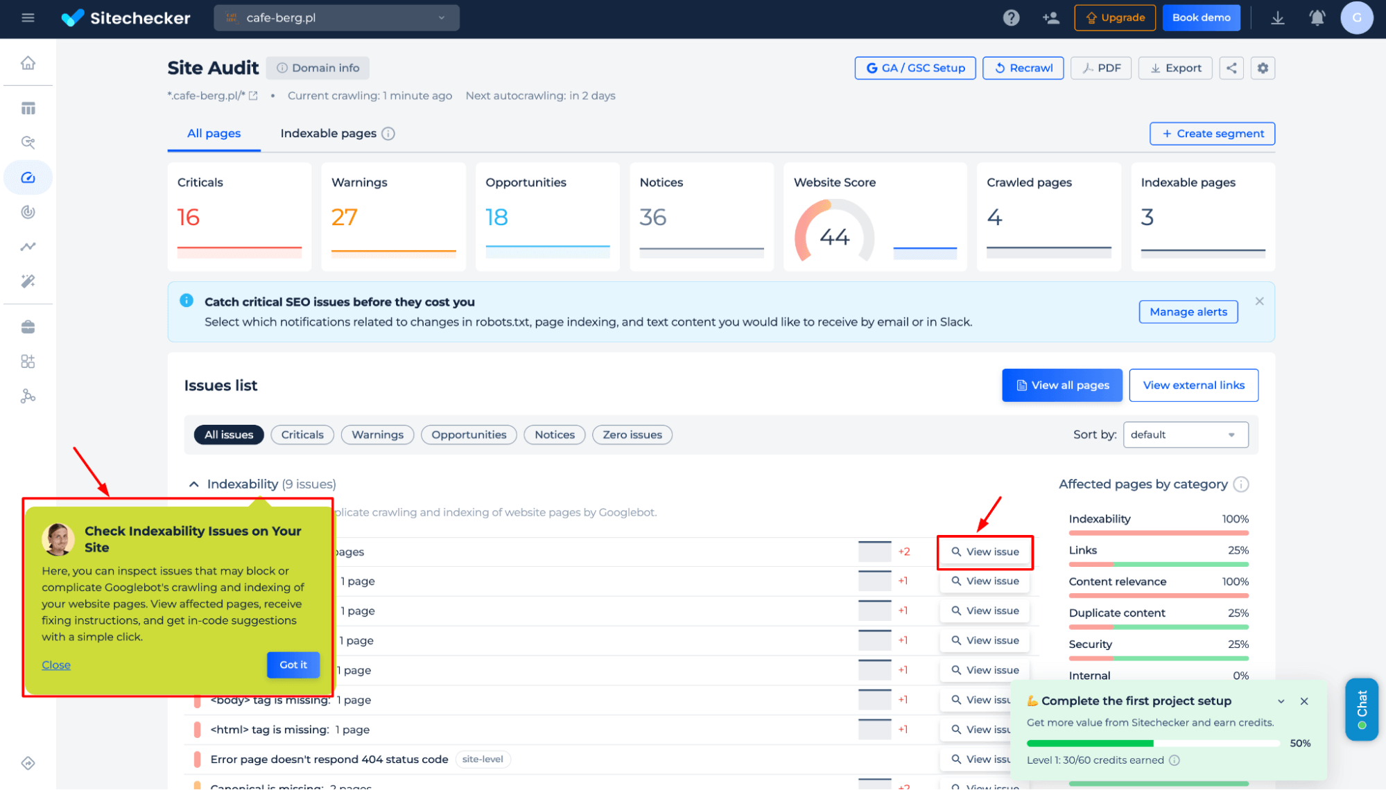 Verificar problemas de indexabilidade