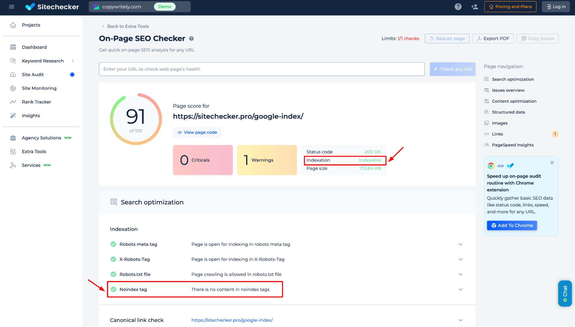 Verificar indexação