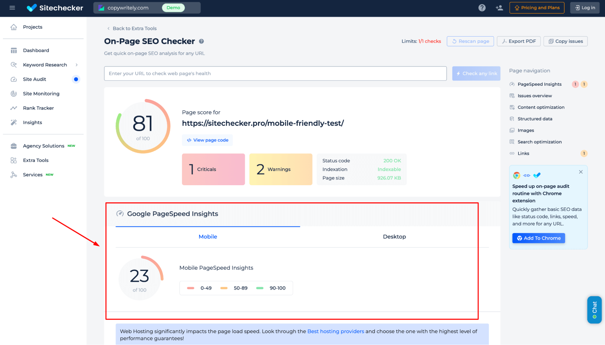 Mobile PageSpeed Insights