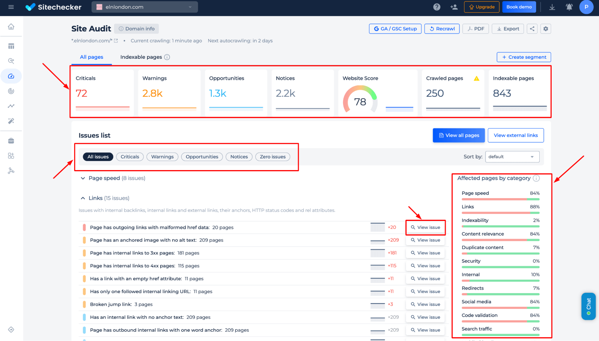 Problèmes d'audit de site