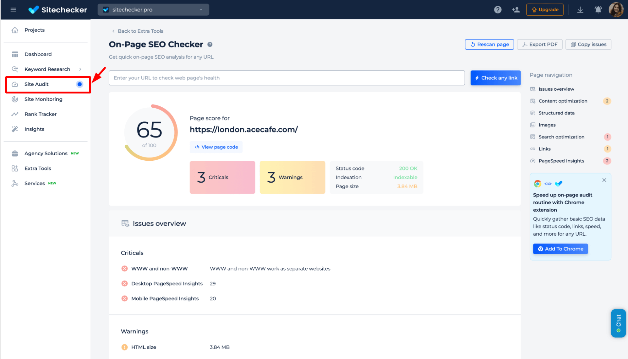 Audit de site Sitechecker