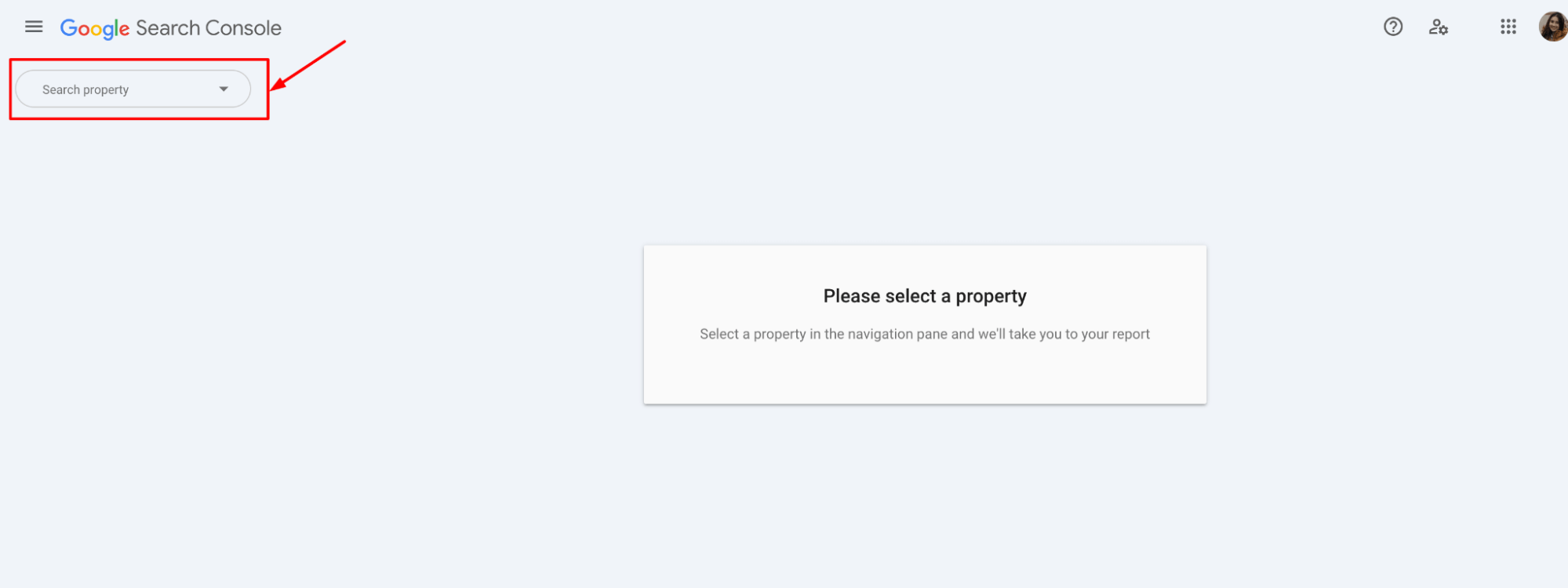 Google Search Console Select Property