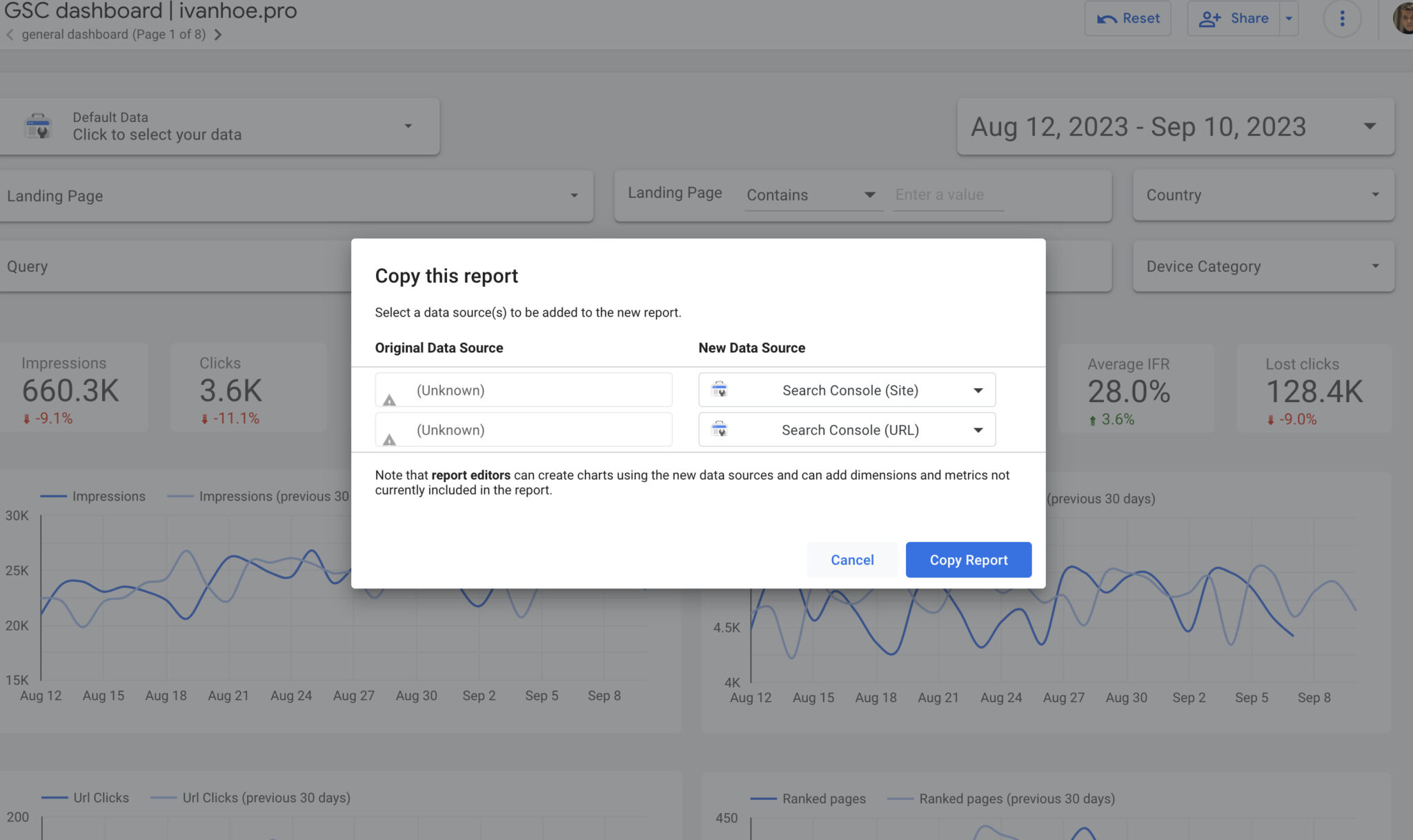 how to copy the keyword cannibalization report