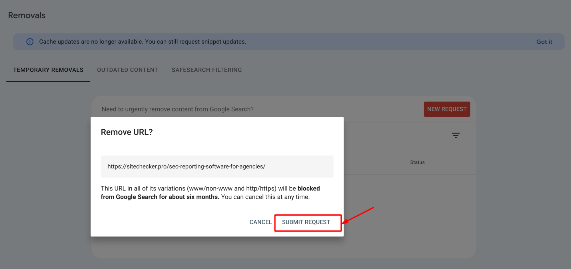 Remove URL Submit Request