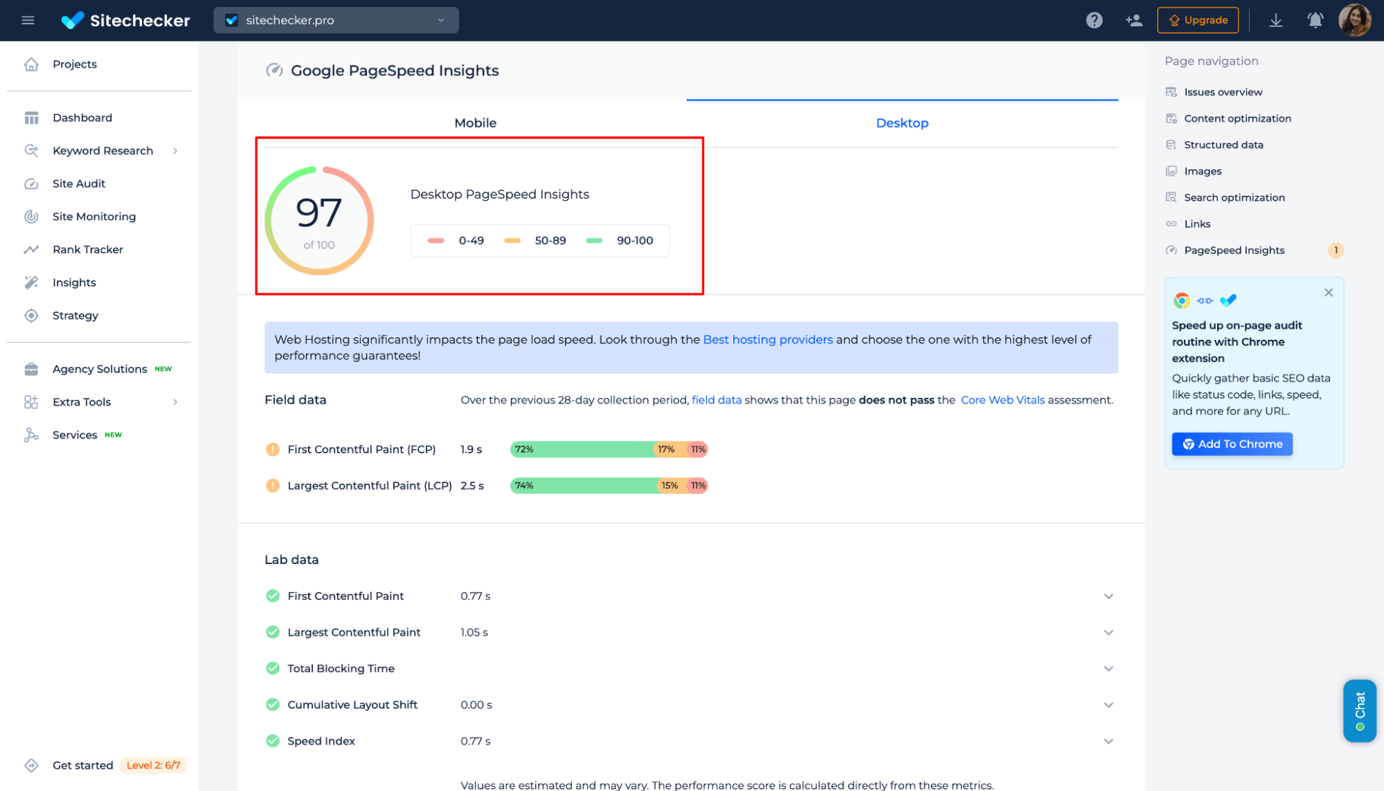 Sitechecker desktop PageSpeed Insights