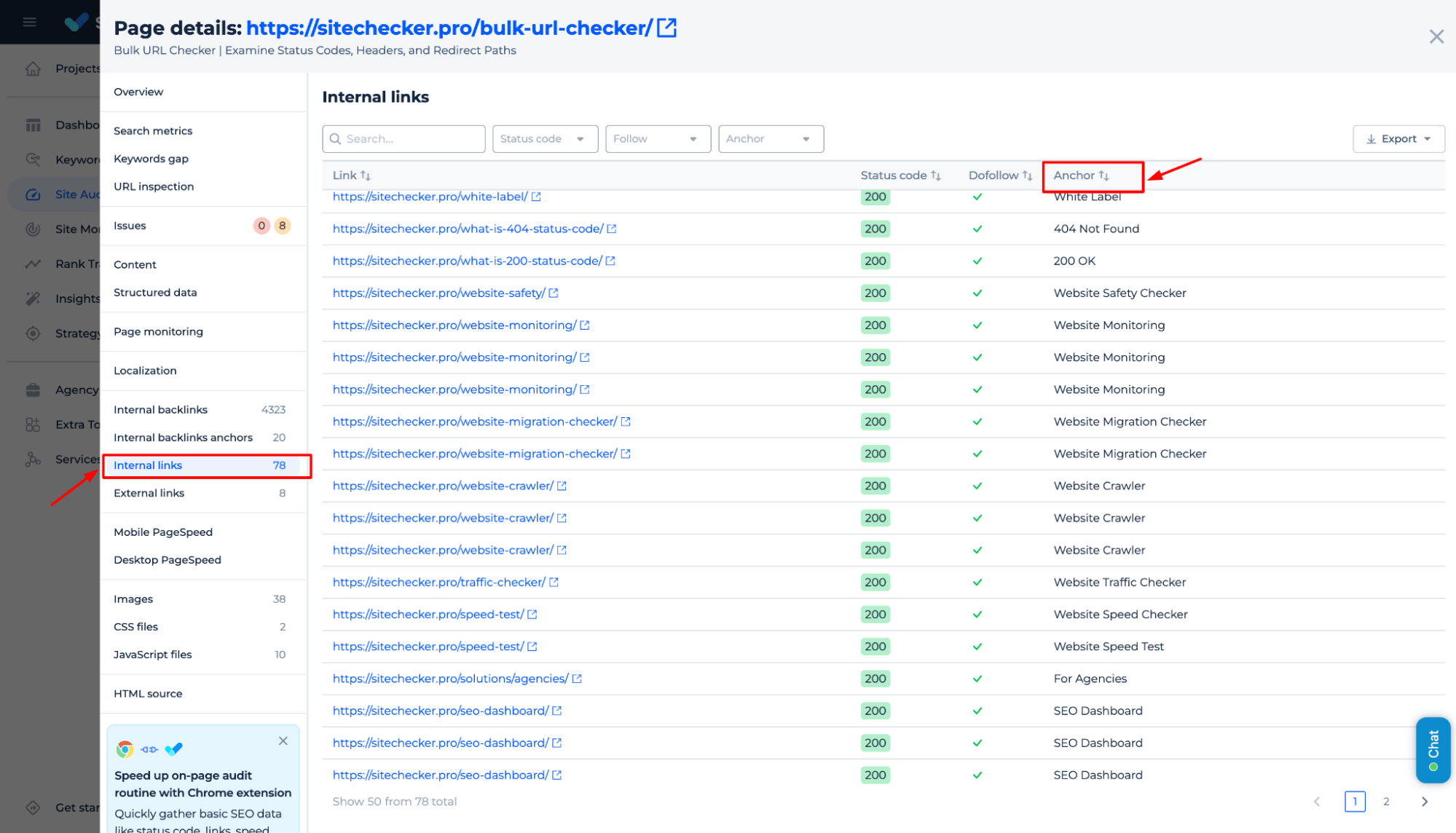 Sitechecker internal links