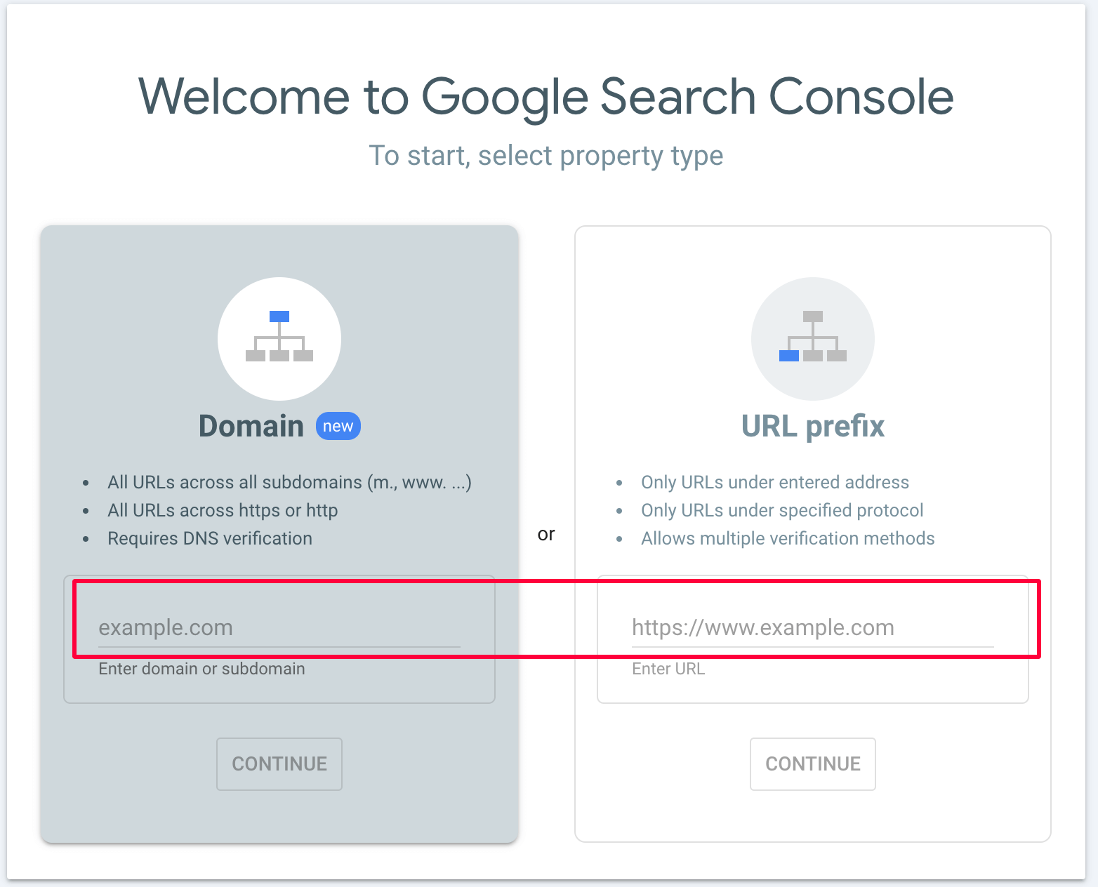 GSC add domain or url