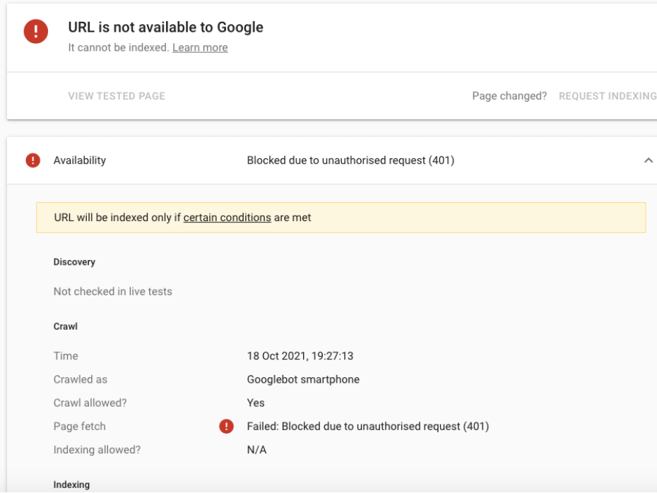 GSC blocked due to unauthorised request 401