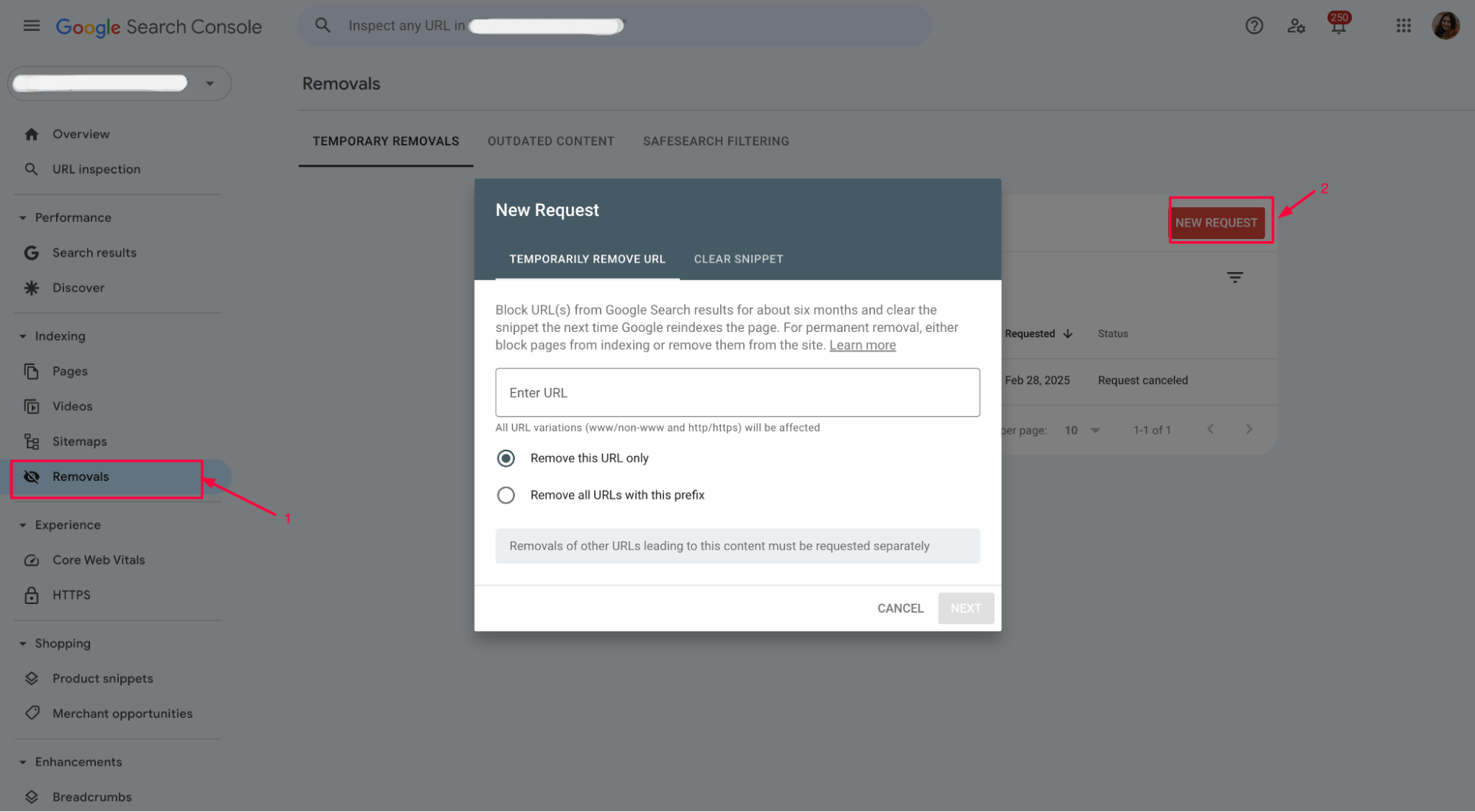 GSC removals new request
