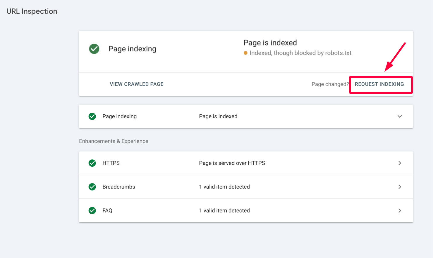 GSC request indexing