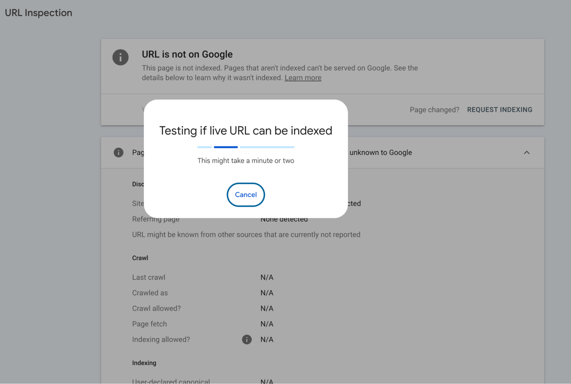 GSC testing if live url can be indexed