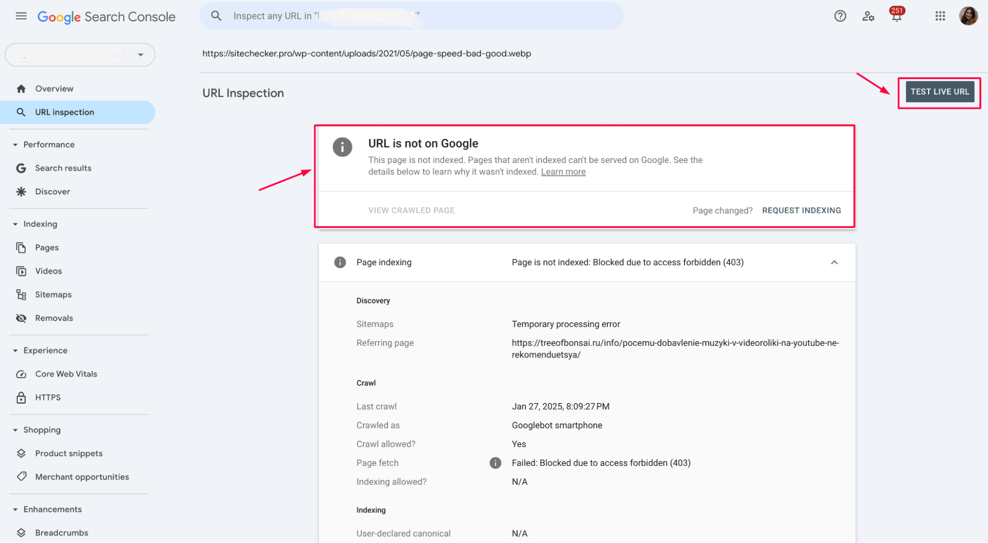 GSC url is not on google