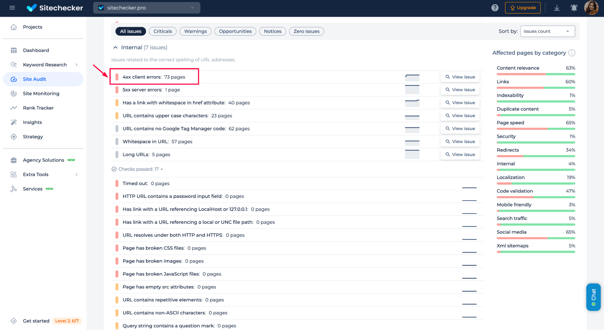 Sitechecker 4xx client error