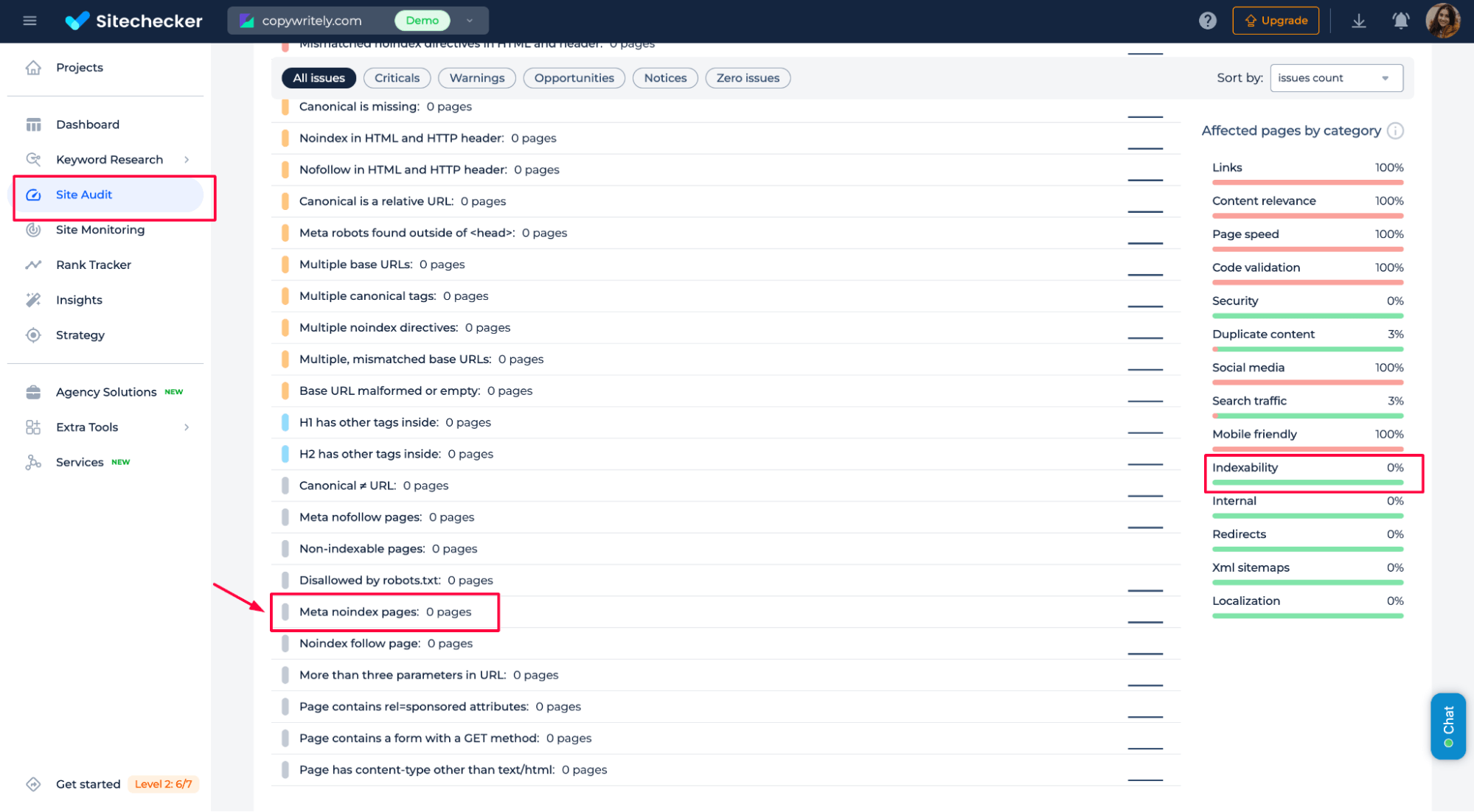 Sitechecker meta noindex pages