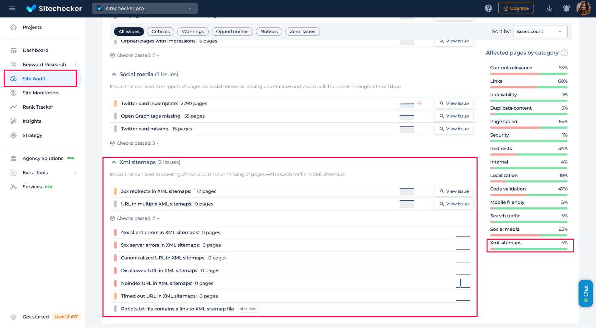 Sitechcecker sitemap issues