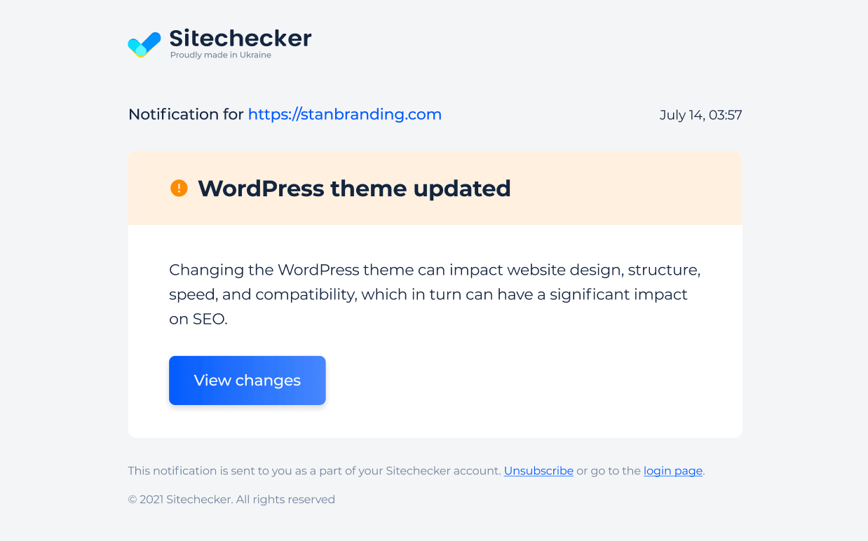 Sitechecker wordpress theme updated notification