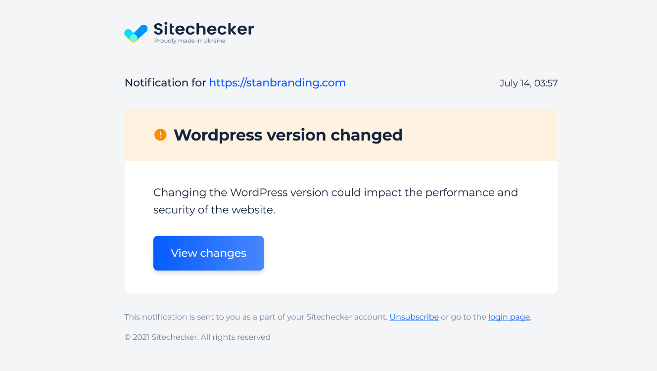 Sitechecker wordpress version changed notification