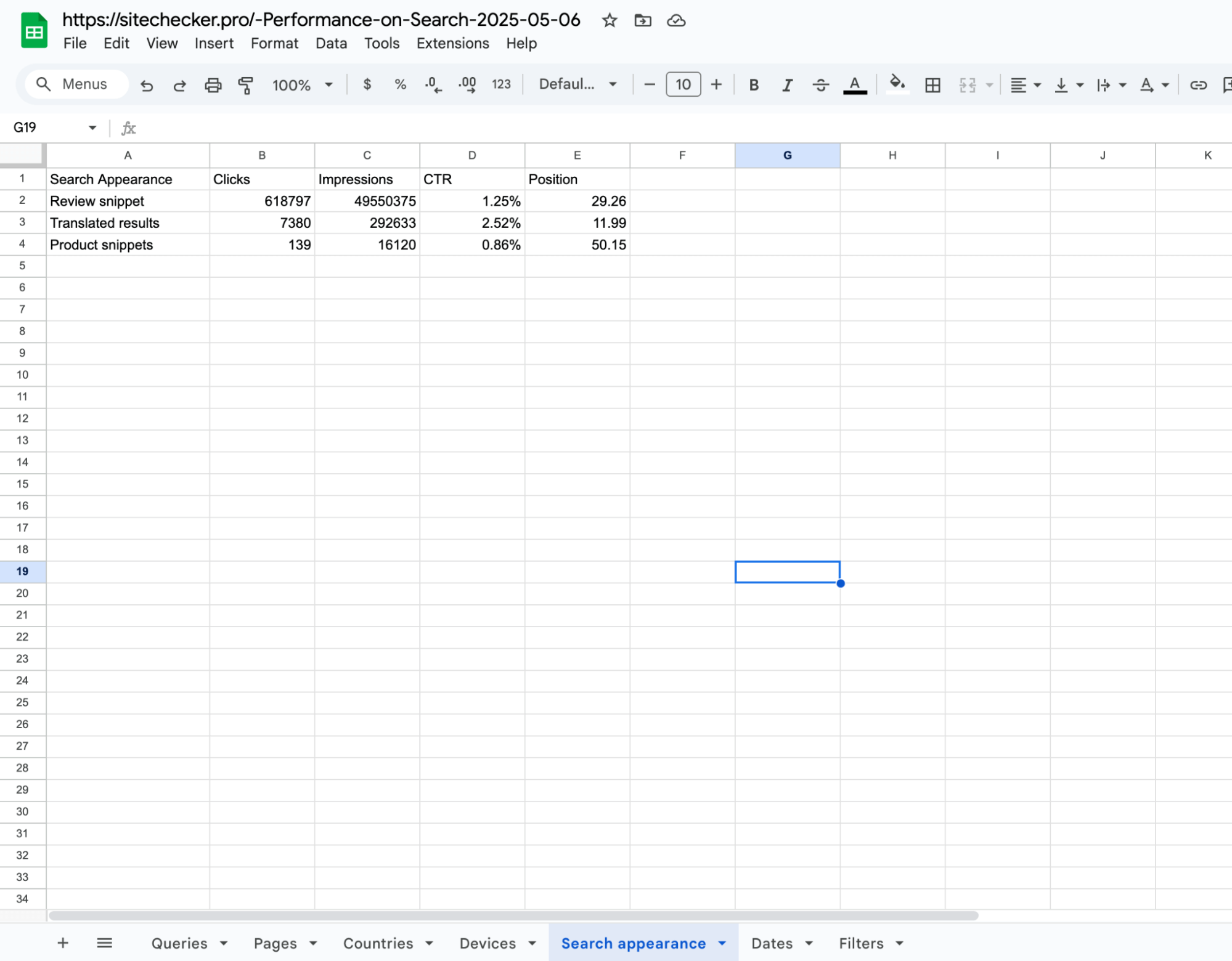 google sheets exported data