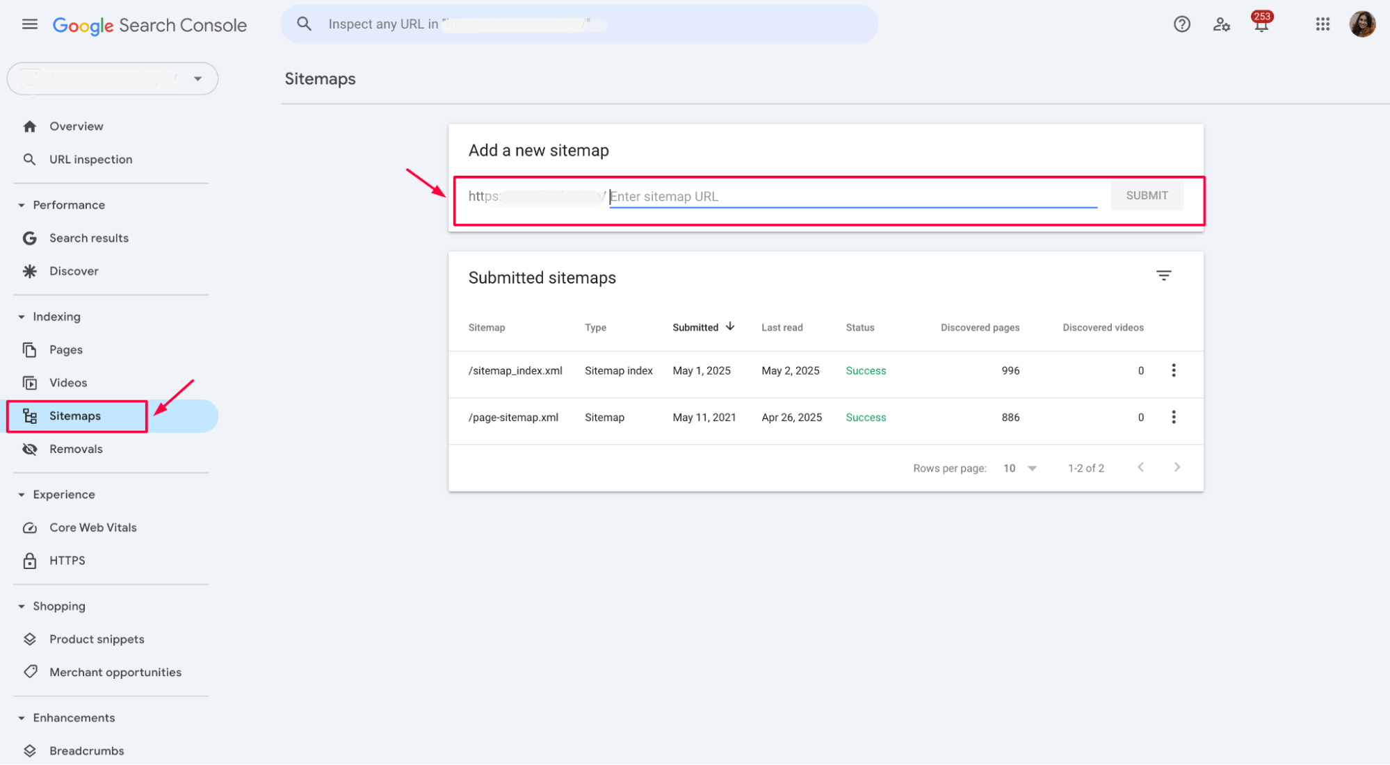 GSC add new sitemap