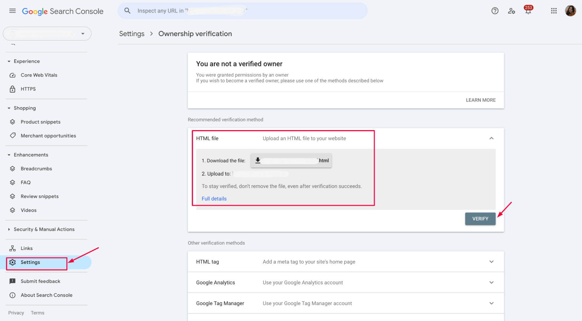 GSC upload html file to your website