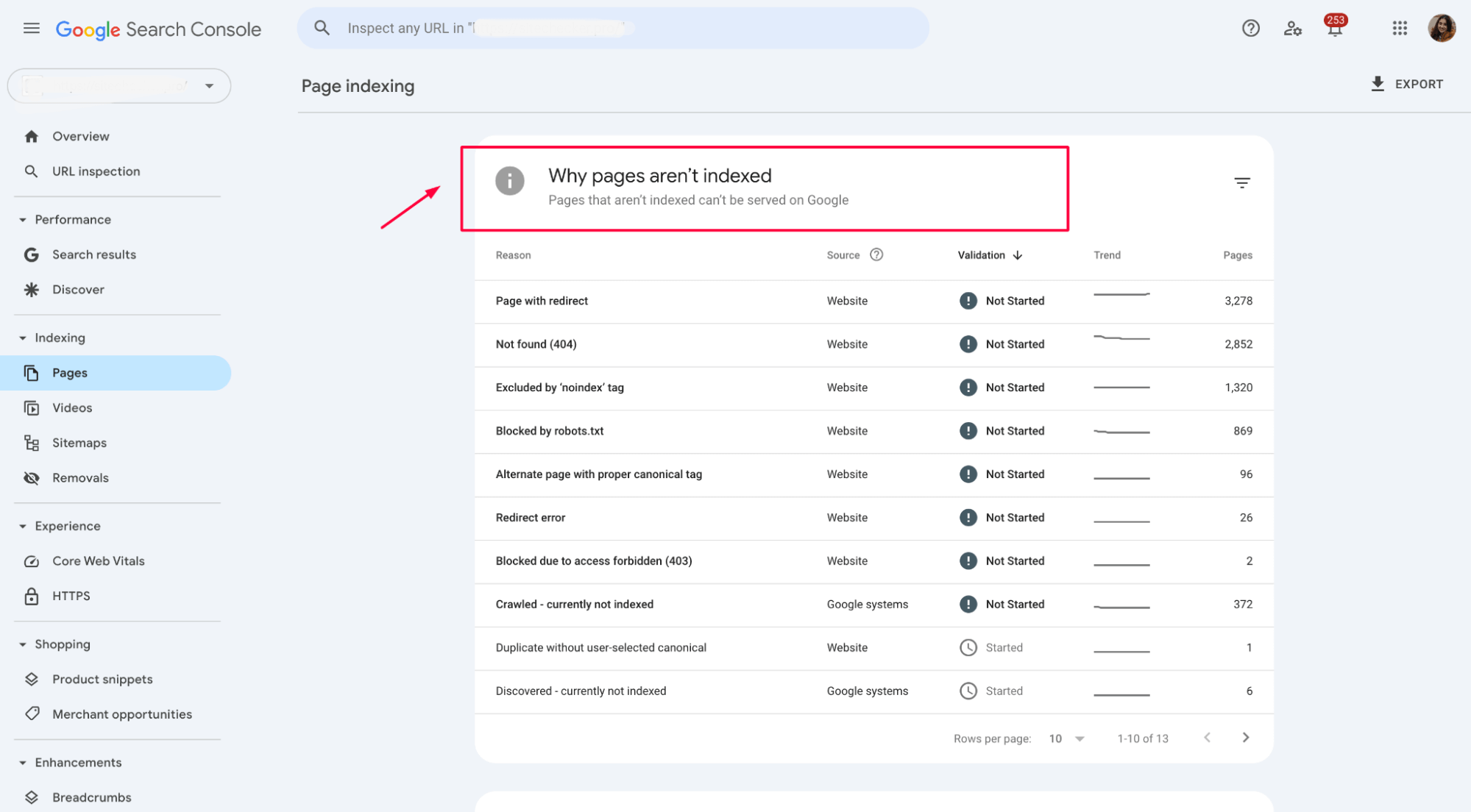 GSC why pages aren't indexed