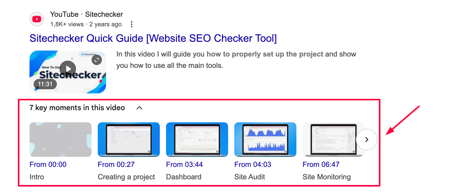Video enhancement serp