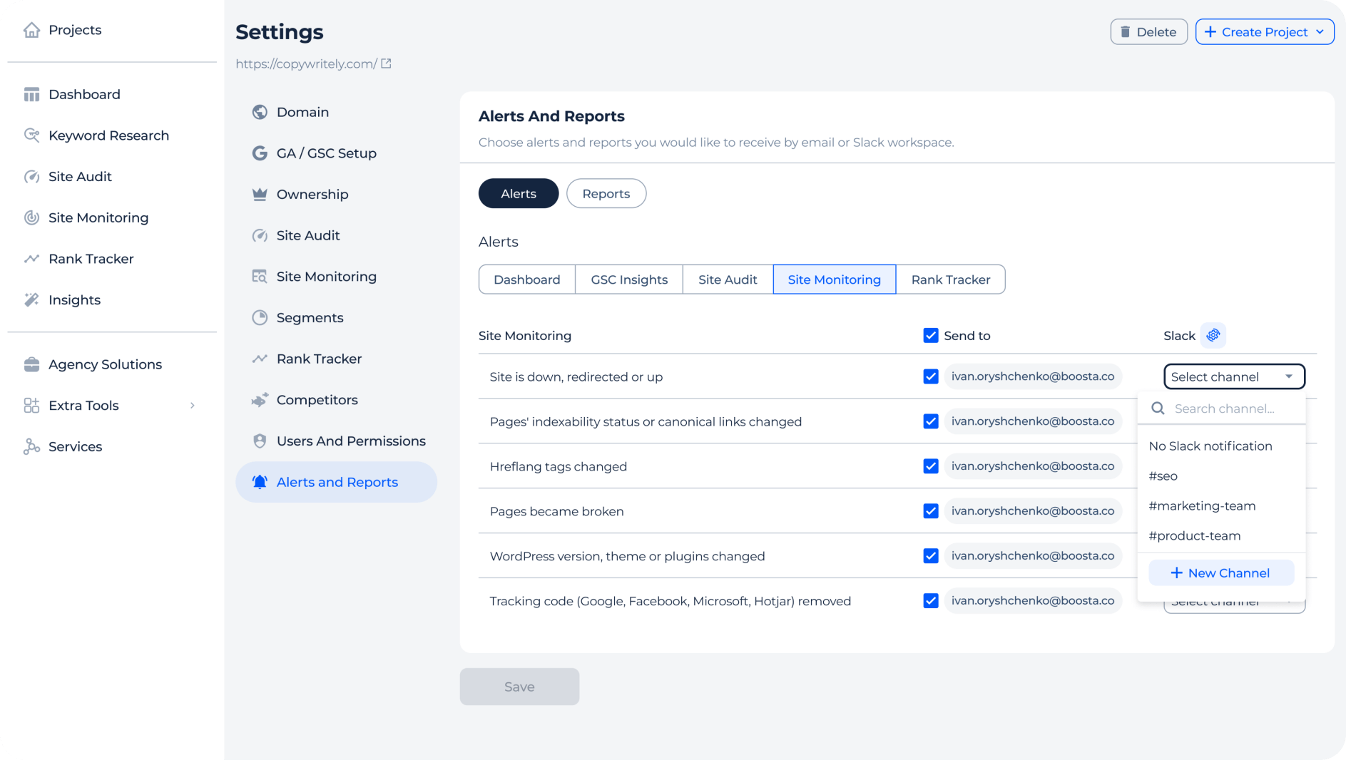 Instant email & Slack alerts