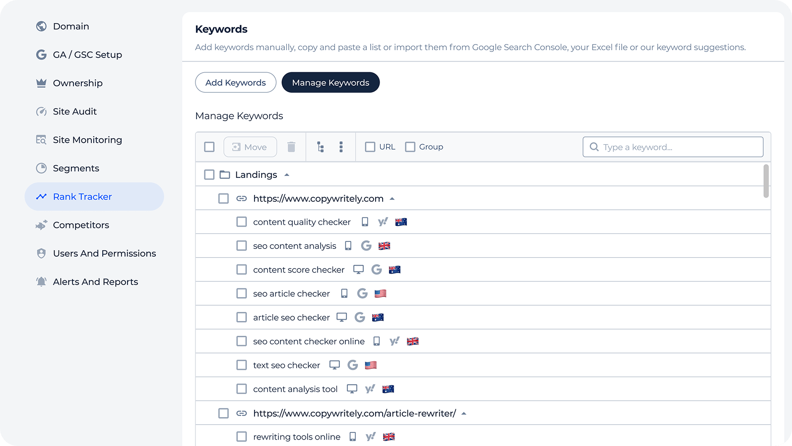 Cluster-based keyword rank tracker