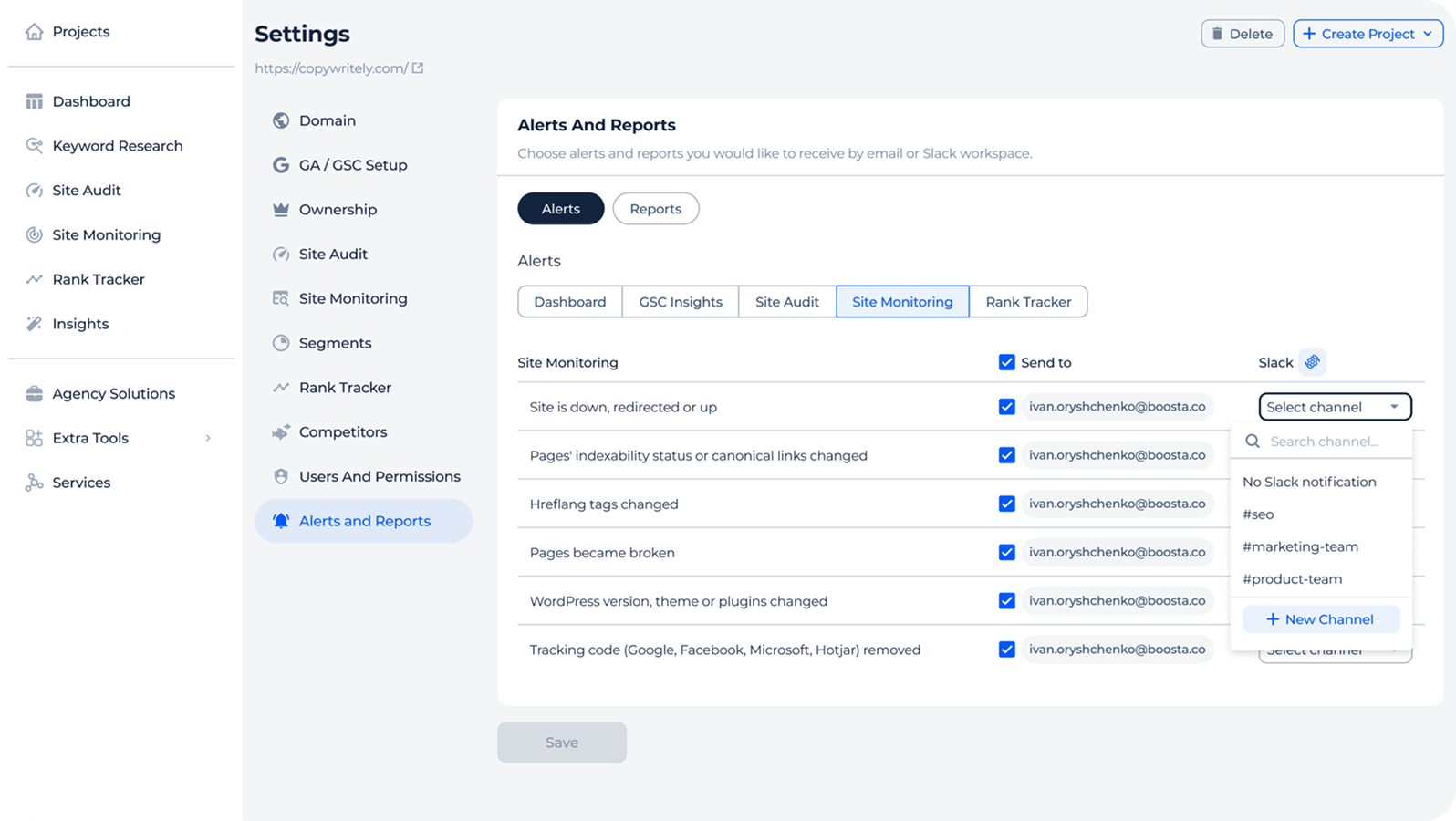 Real-time SEO alerts