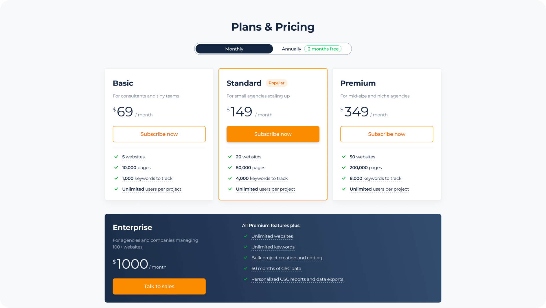 Transparent pricing with monthly billing