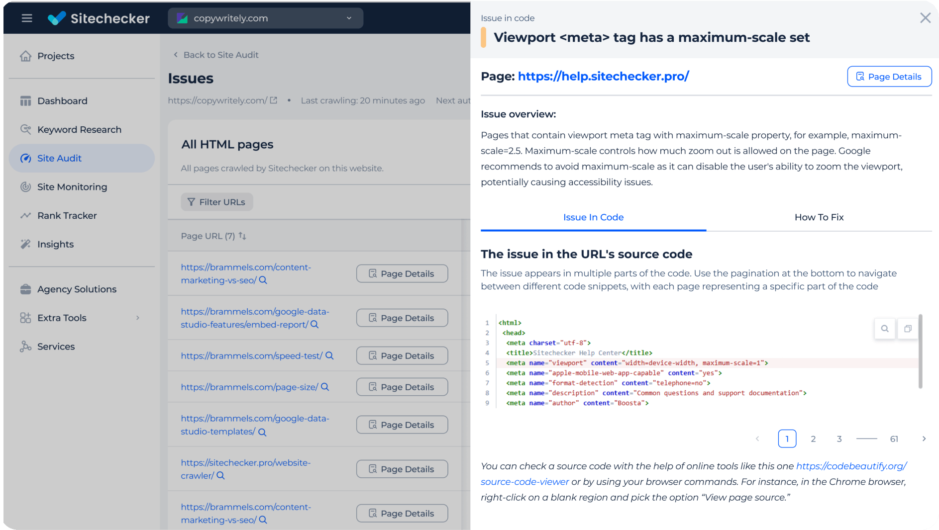 View issue in code