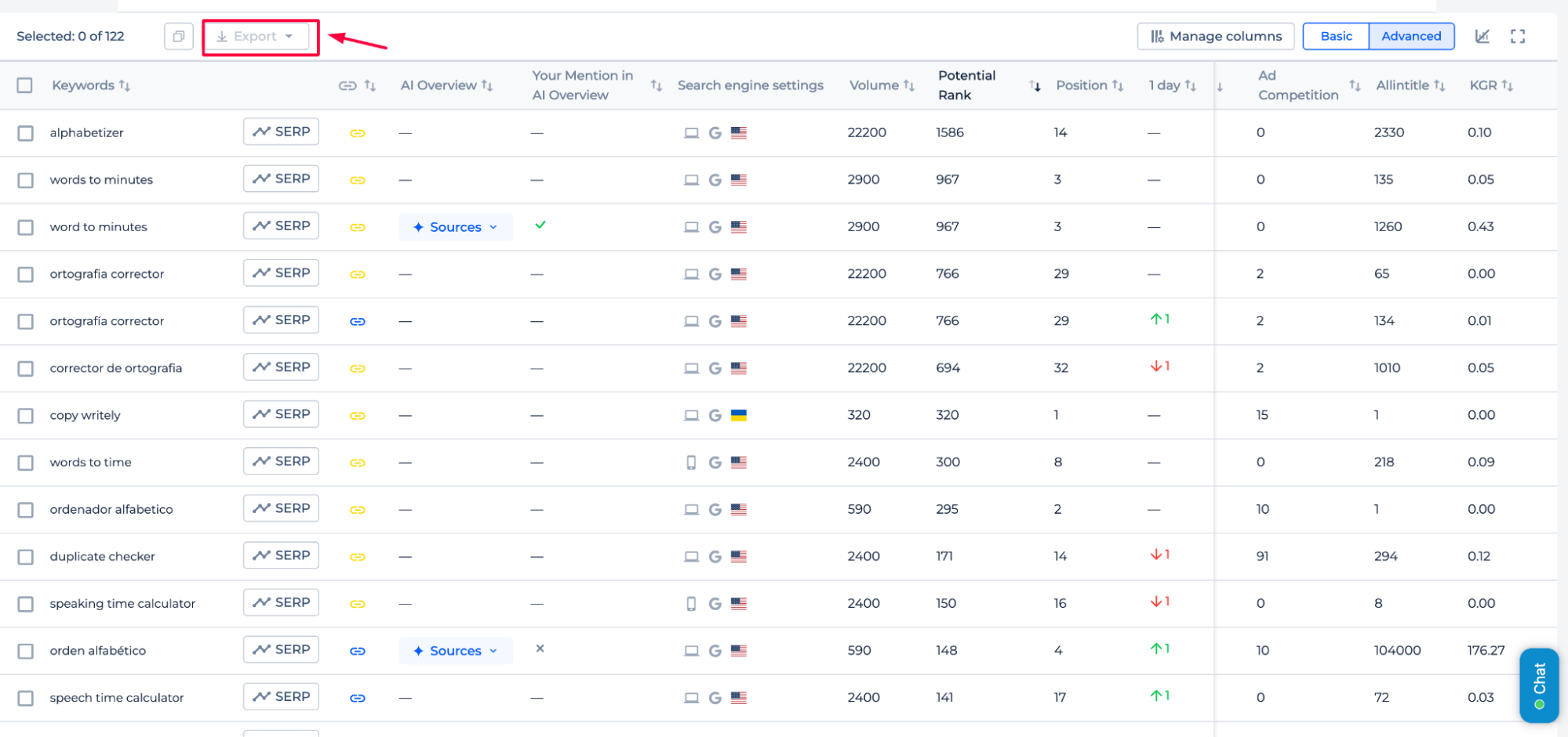 Export collected data