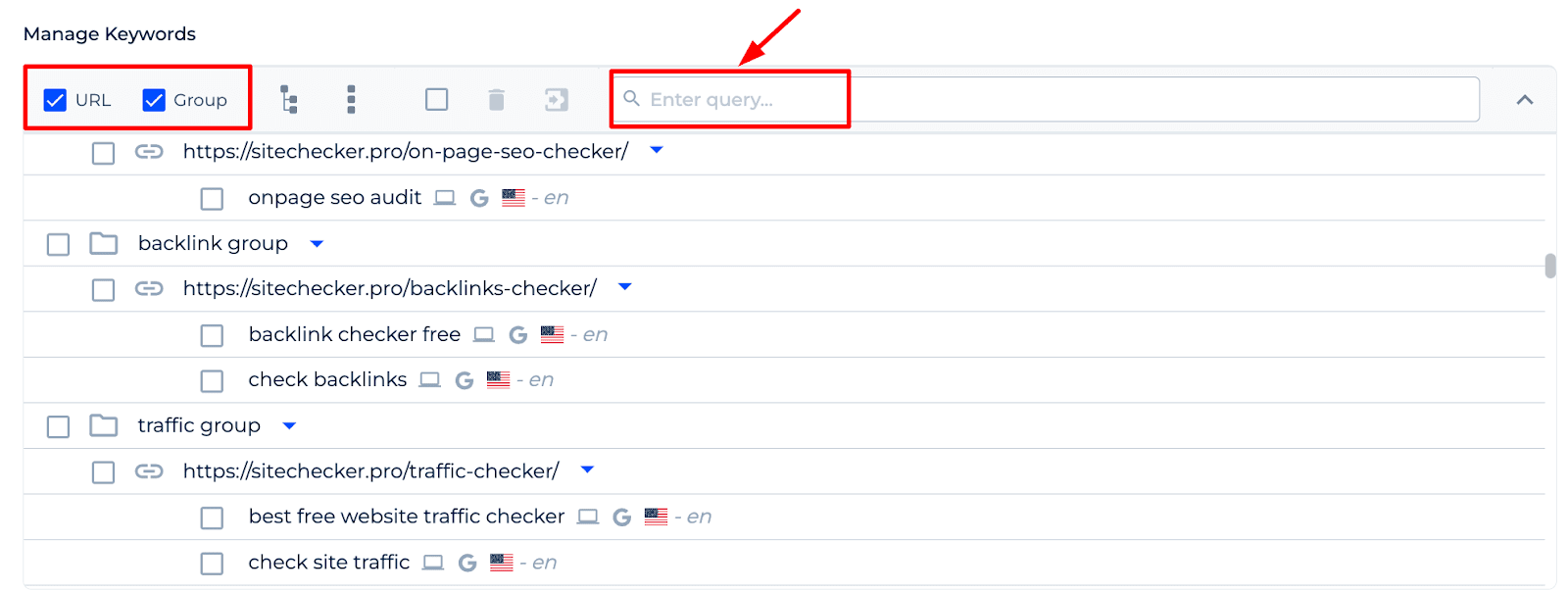 Manage keywords