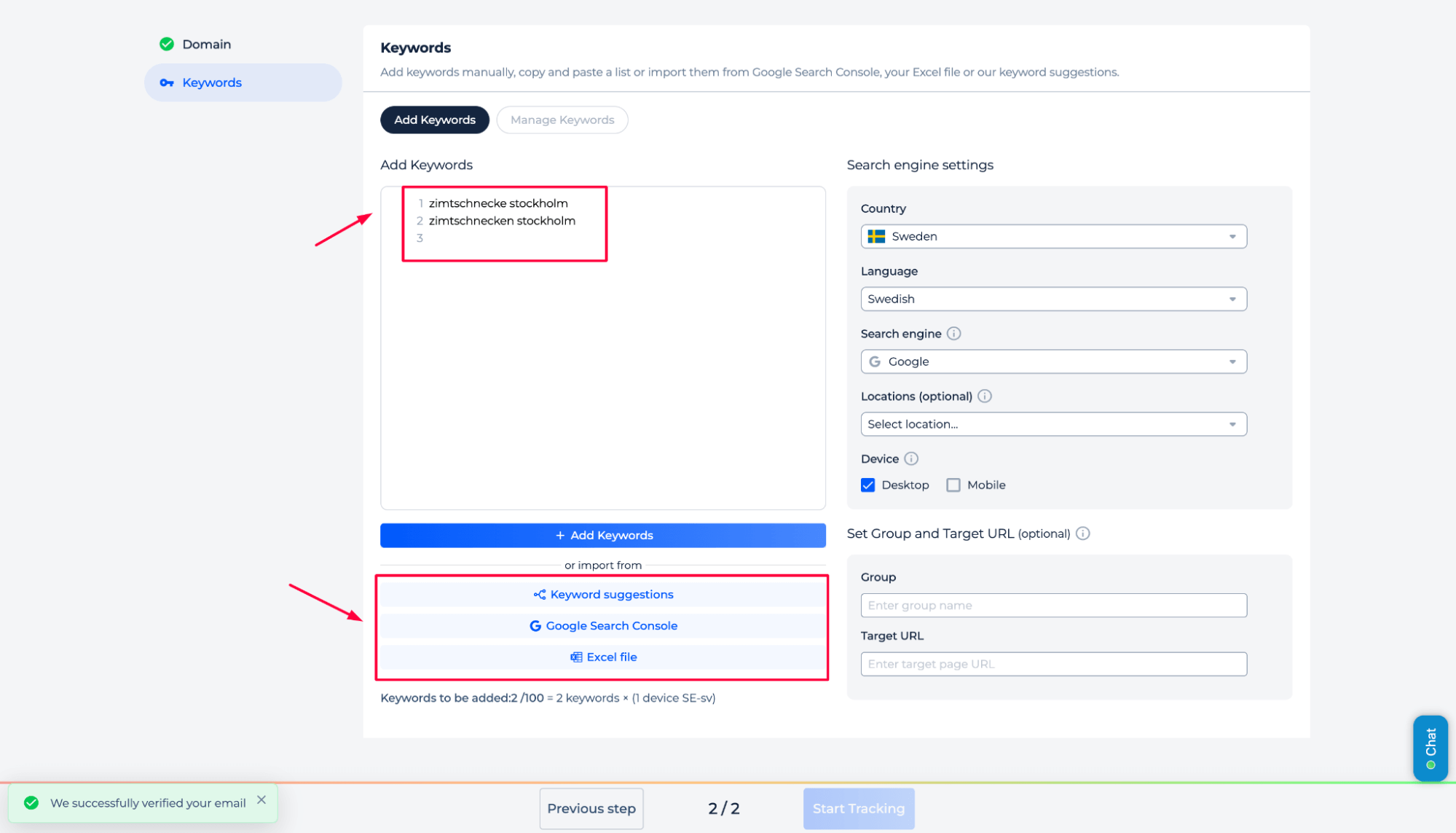 Sitechecker add keywords