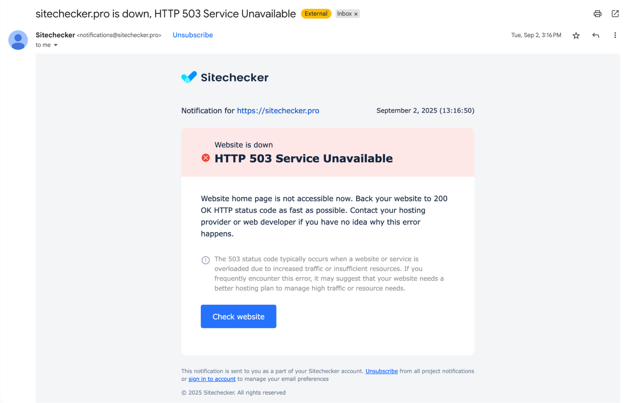 Sitechecker email alert