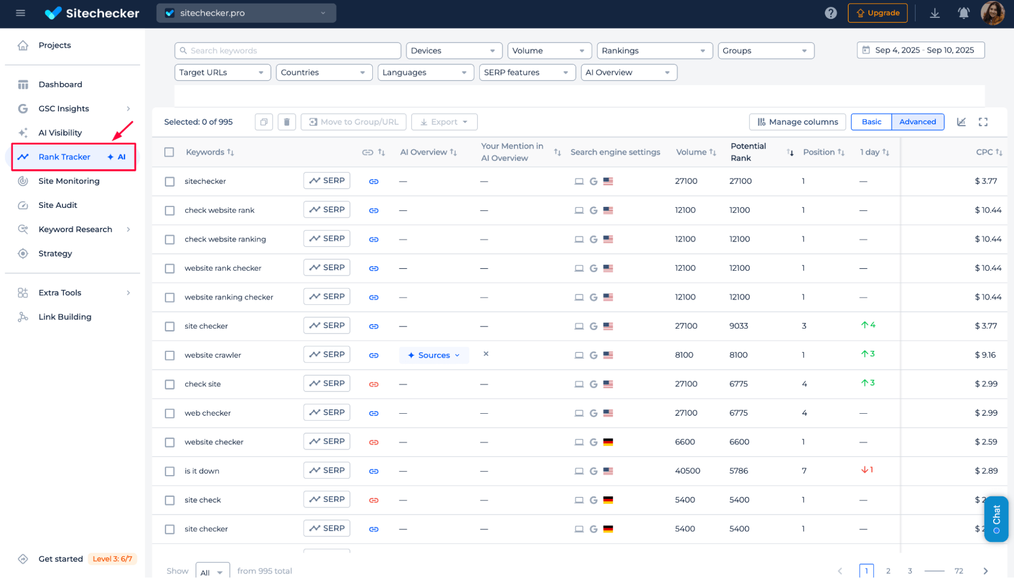 Sitechecker rank tracker