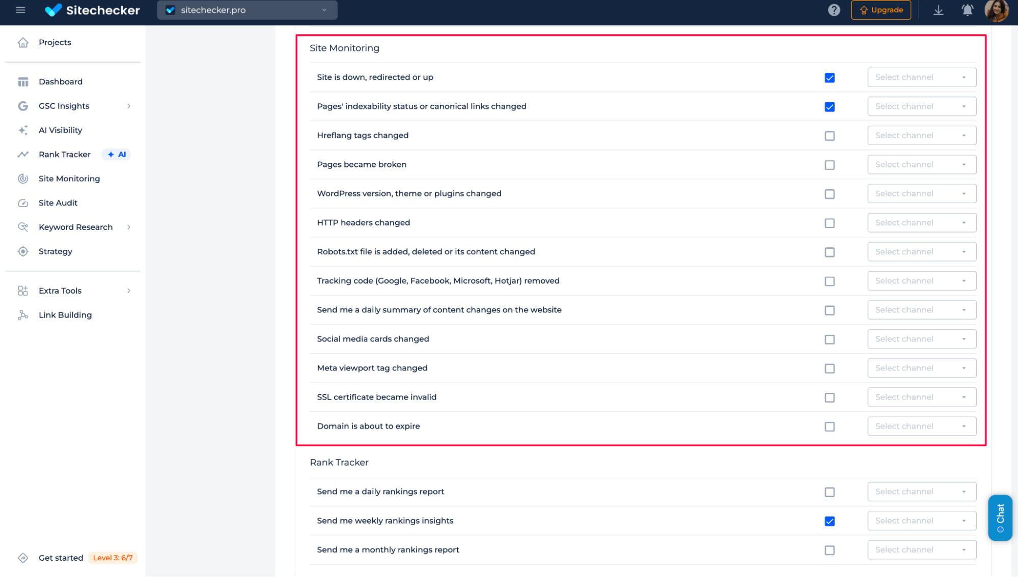 Sitechecker real time alerts
