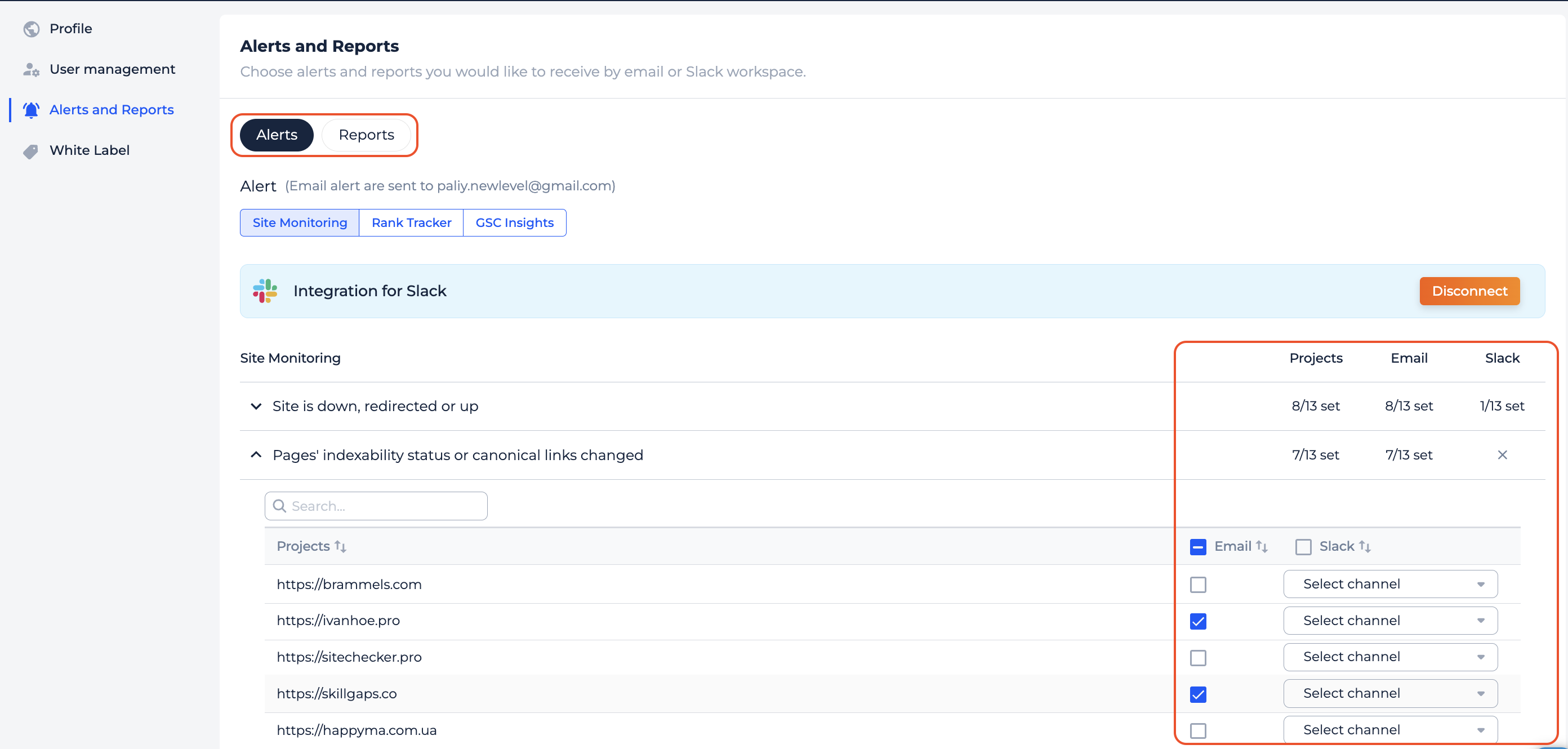alerts and reports