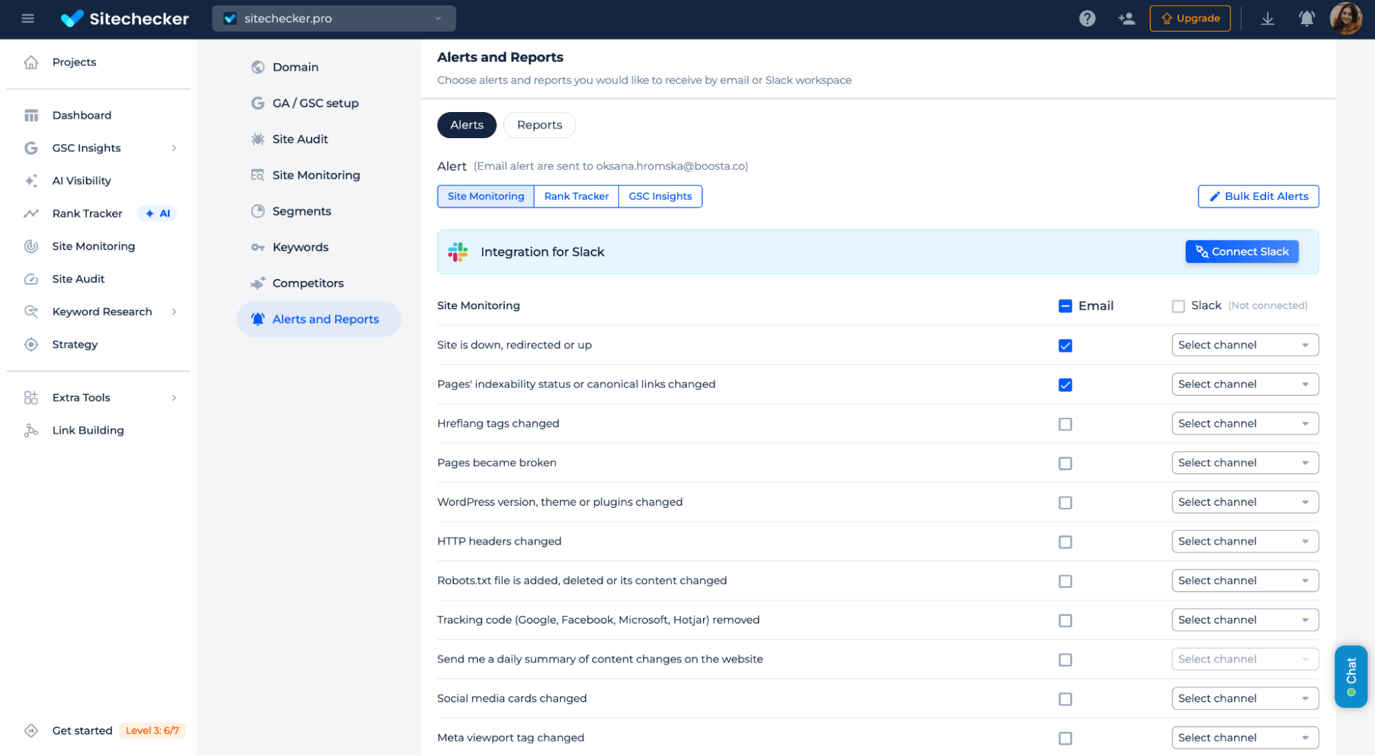 Sitechecker alerts reports