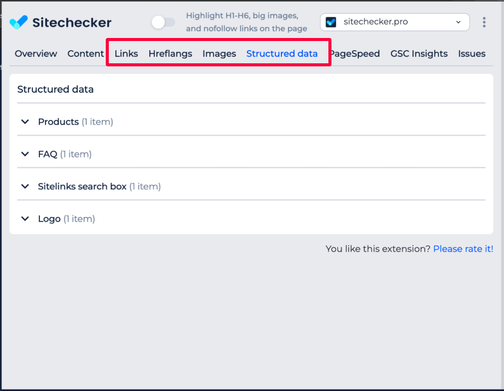 Sitechecker extension link overview & technical check