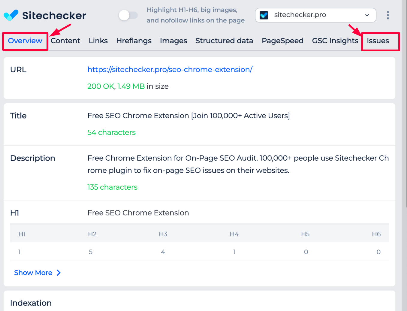 Sitechecker extension overview
