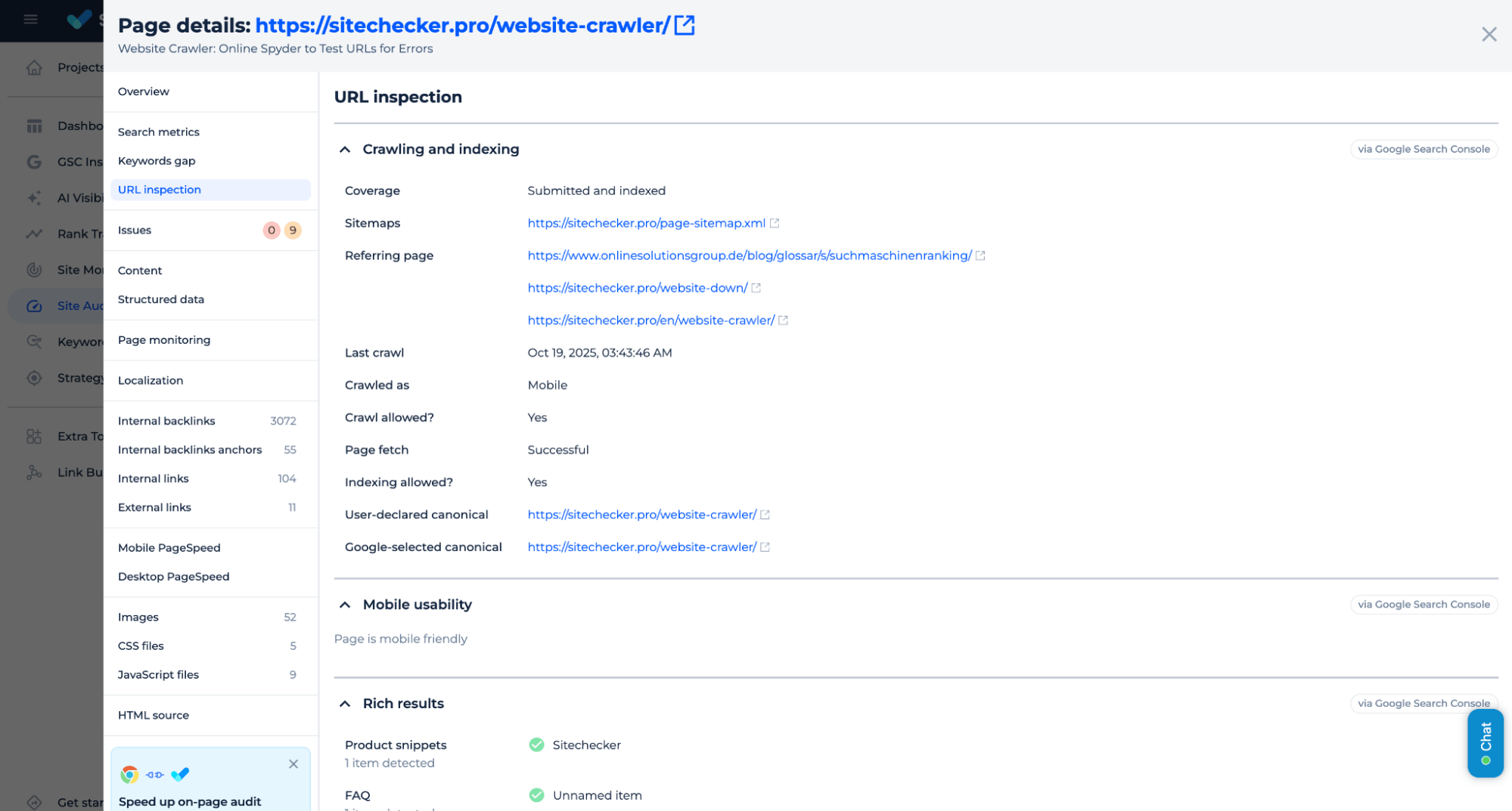 Sitechecker crawling & indexing metrics from GSC
