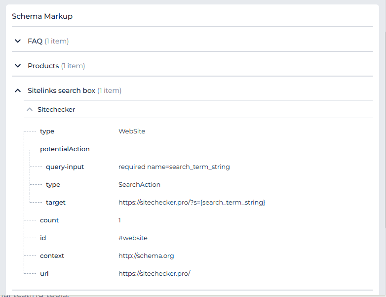 Extension schema markup search box