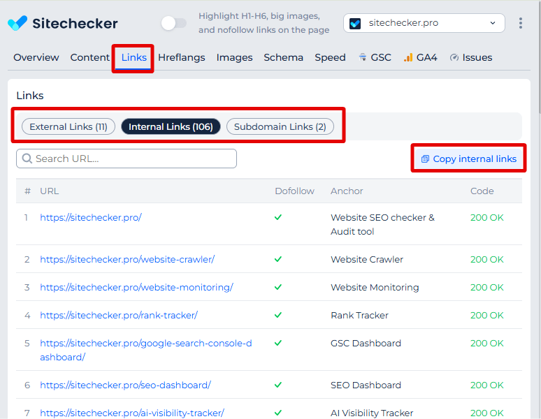Sitechecker Chrome Extension copy links